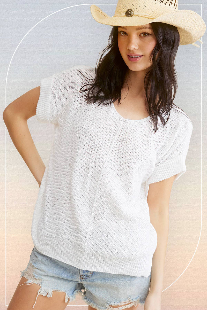 White Loose Fit Pullover Sweater Top