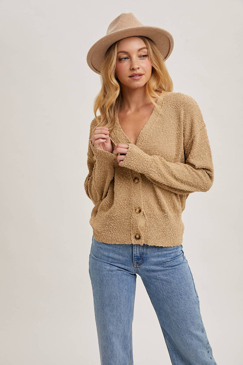 Taupe Button Down Sweater Cardigan