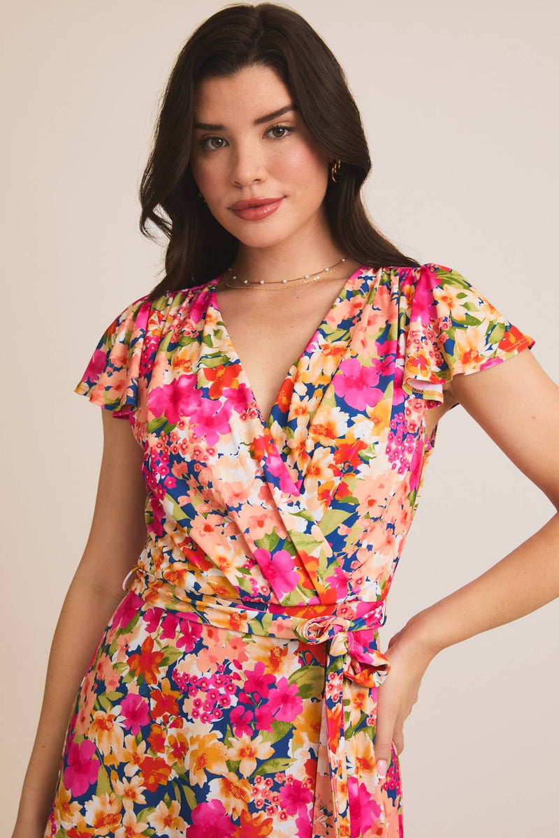 Floral Wrap Dress with Front Tie (S-3XL)