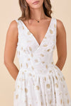 Low V-neck Midi Dress With 3D Floral Fabric