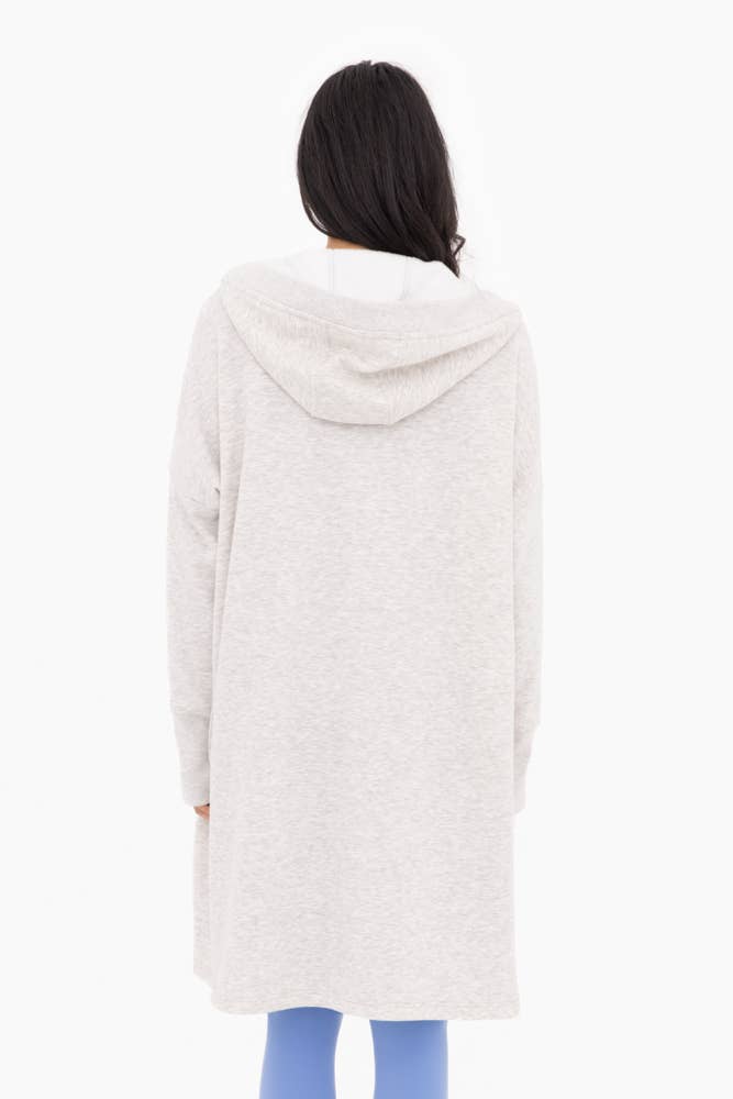 Two Tone Open Front Longline Hoodie Cardigan w/ Fleece