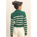 Taupe Striped Ribbed Zip Up Sweater