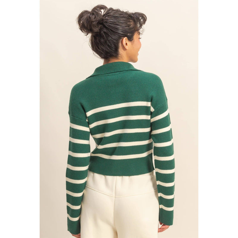 Taupe Striped Ribbed Zip Up Sweater