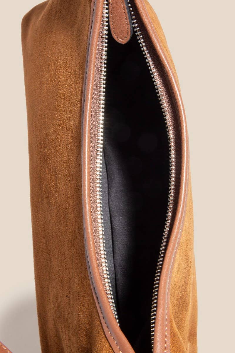 Brown Classic Faux Suede Hand Bag