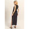 Black Striped Rayon Linen Maxi Dress