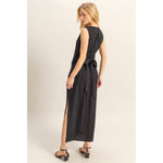 Black Striped Rayon Linen Maxi Dress
