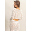 White Open Stitch Knit Long Sleeve Crop Top