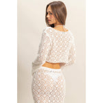 White Open Stitch Knit Long Sleeve Crop Top