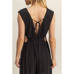 Black V-Neck Side Cutout Curved Hem Jumpsuit