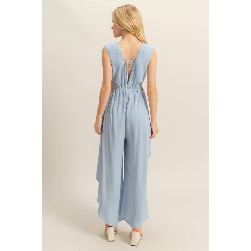 Baby Blue V-Neck Side Cutout Jumpsuit