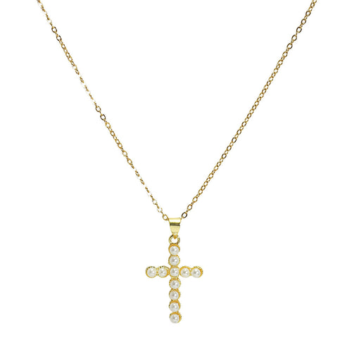 Multi Pearl Cross Necklace