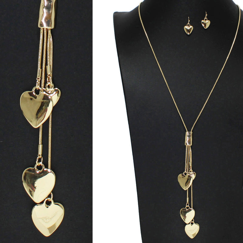 Gold Multi Heart Charm Long Necklace