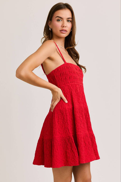 Tiered Spaghetti Babydoll Red Mini Dress