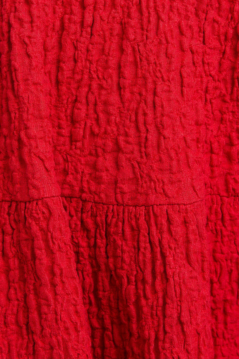 Tiered Spaghetti Babydoll Red Mini Dress