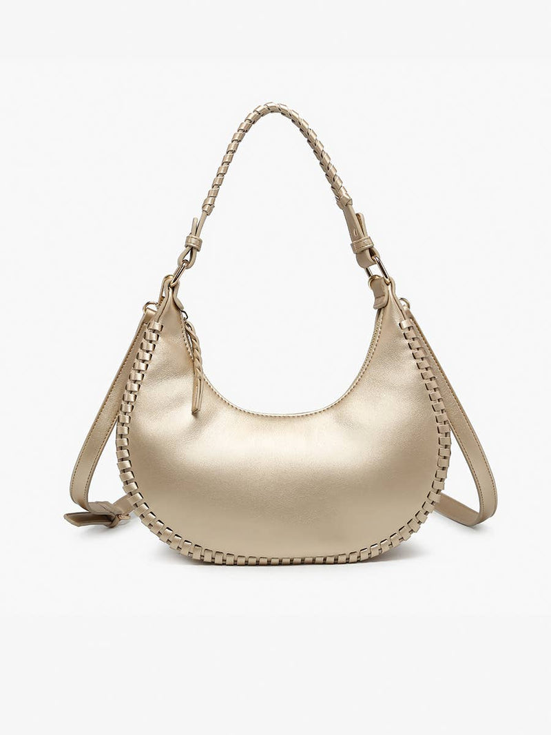 Champagne Aria Whipstitch Crescent Shoulder Bag