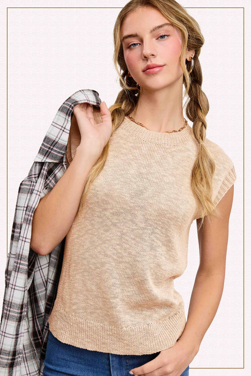 Latte Loose Fit Knit Crew Neck Top