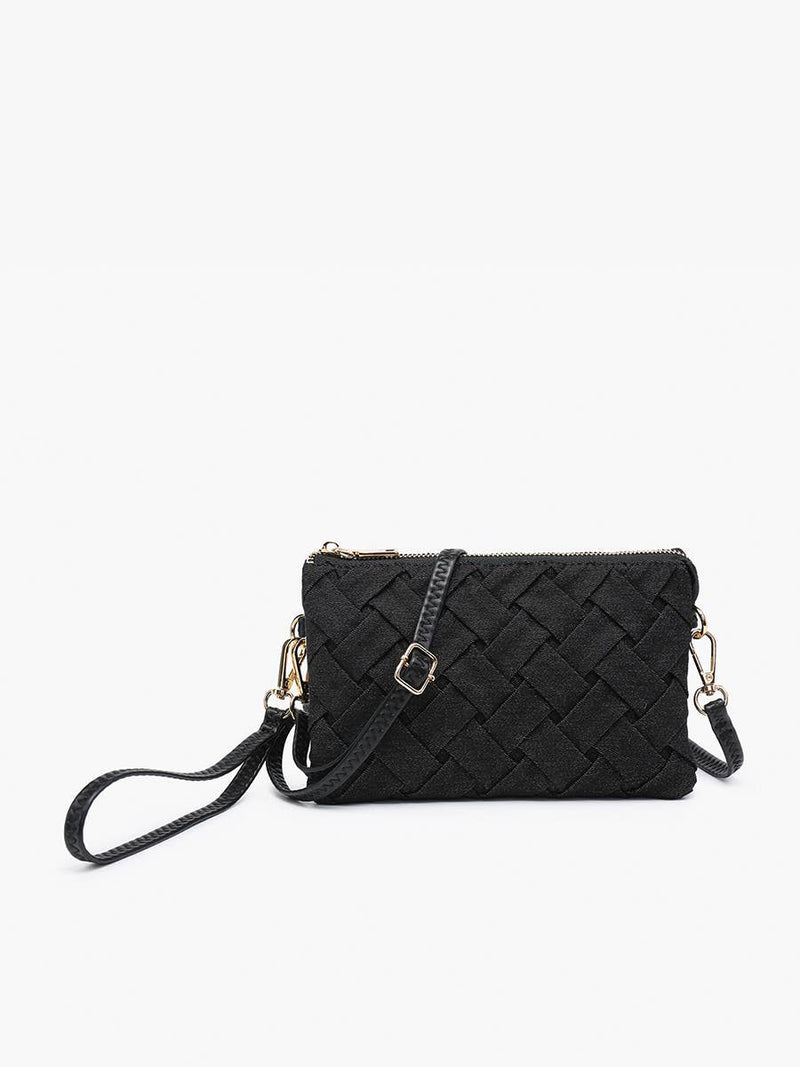 Riley Black Denim 3 Compartment Crossbody/Wristlet