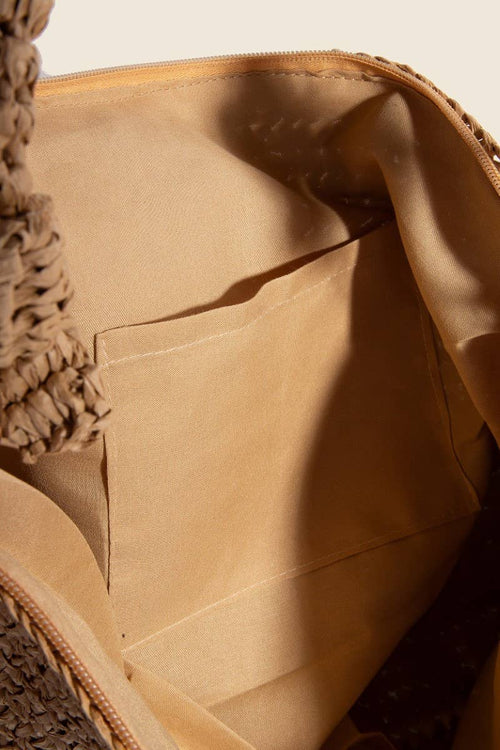Ivory Braided Handle Rectangular Straw Hand Bag