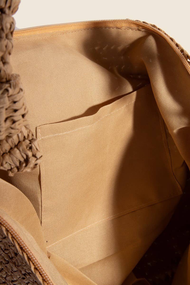 Ivory Braided Handle Rectangular Straw Hand Bag