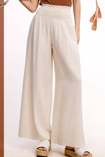 Neutral Smocked Waist Linen Pants