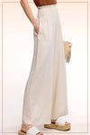 Neutral Smocked Waist Linen Pants