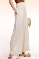 Neutral Smocked Waist Linen Pants