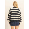 Striped Black & White Sweater Cardigan With Button Front
