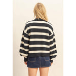 Striped Black & White Sweater Cardigan With Button Front