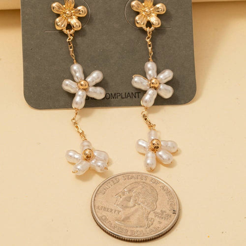 Pearl Beaded Flower Chain Dangle Earrings