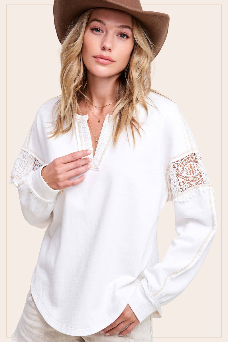 White Embroidered Crochet Long Sleeve