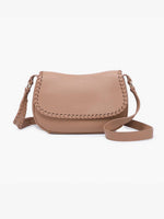 Daia Taupe Whipstitch Flapover Crossbody Bag