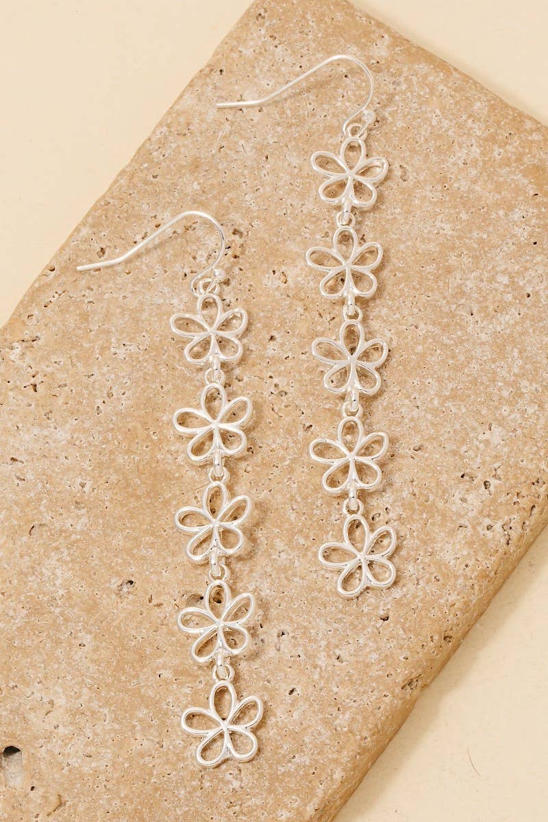 Dainty Metallic Flower Chain Dangle Earrings