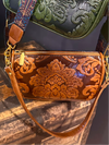 Brown Western Accent Embossed Baguette Bag