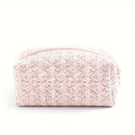 Dainty Pink Floral Quilted Cosmetic Bag