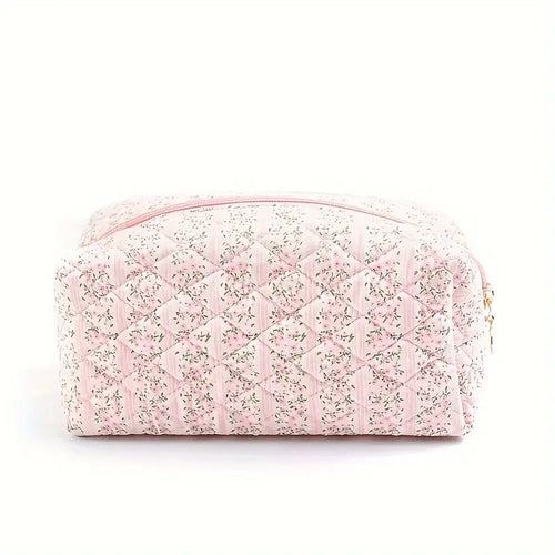 Dainty Pink Floral Quilted Cosmetic Bag