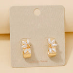 Pearl Beads Half Flower Rectangle Hoop Earrings