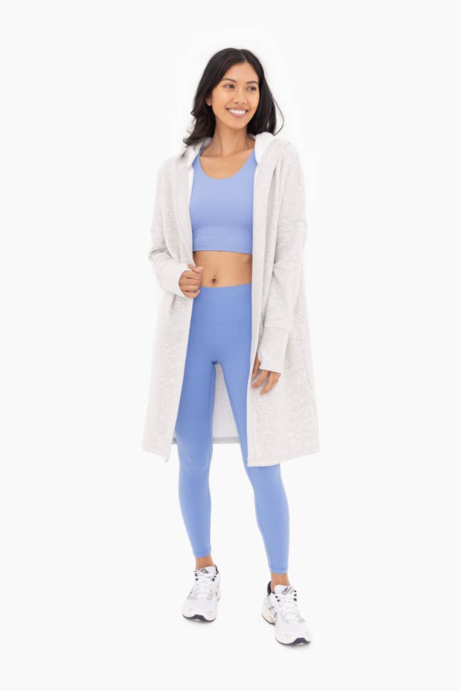 Two Tone Open Front Longline Hoodie Cardigan w/ Fleece