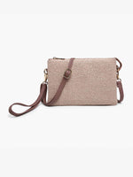 Mauve Izzy Straw Woven Crossbody w/ Vegan Leather Strap