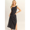 Black Striped Rayon Linen Maxi Dress
