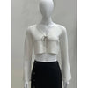 I Do Front Tie White & Silver Bow Crop Cardigan