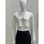 I Do Front Tie White & Silver Bow Crop Cardigan