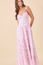 Light Pink Floral Strap Tie Maxi Dress
