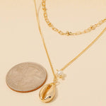 Pearl And Puka Shell Pendant Layered Chain Necklace