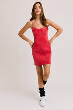 Red Denim Bustier Mini Dress