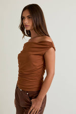 Brown Off The Shoulder Top With Ruching