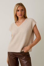 Oatmeal V-Neck Oversized Vest Sweater