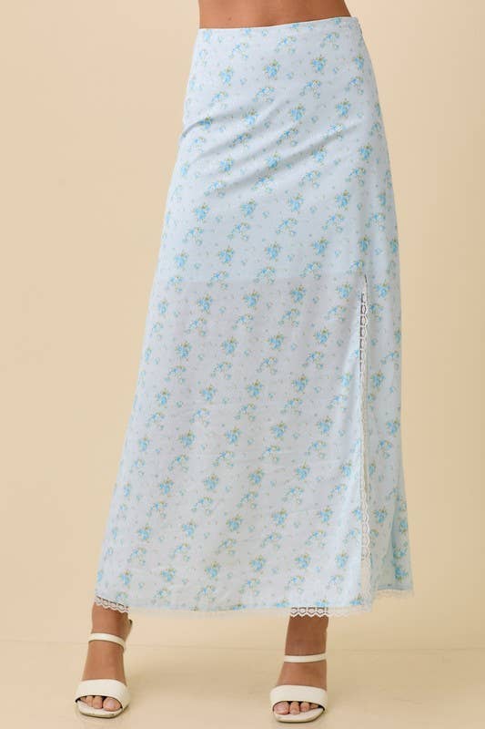 Pink Floral Printed Midi Skirt