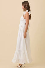 White Maxi Ruffle Sleeve Dress w/ Back Tie