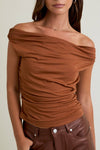 Brown Off The Shoulder Top With Ruching