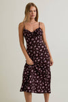 Spaghetti Strap Pink Floral Detail Midi Dress